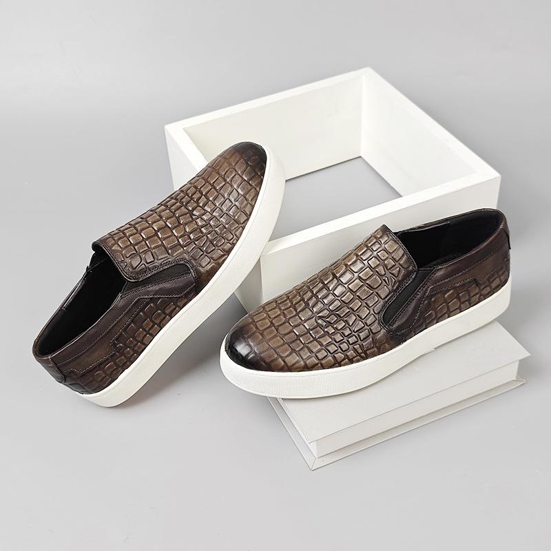 Мужские мокасины из натуральной кожи с острым носком и узором из камня, пенни-туфли без застежек, повседневные, формальные, свадебные, мужские туфли