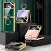 Patterned Hard Ring Holder Case For Samsung Galaxy Z Flip 4 5g Cover Electroplate Frame Lens Glass Fundas
