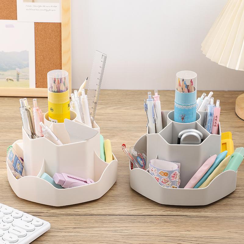 Large Capacity Plastic Rotating Pen Holder Storage Box Office Student Desktop Stationery Storage Container Learning Supplies