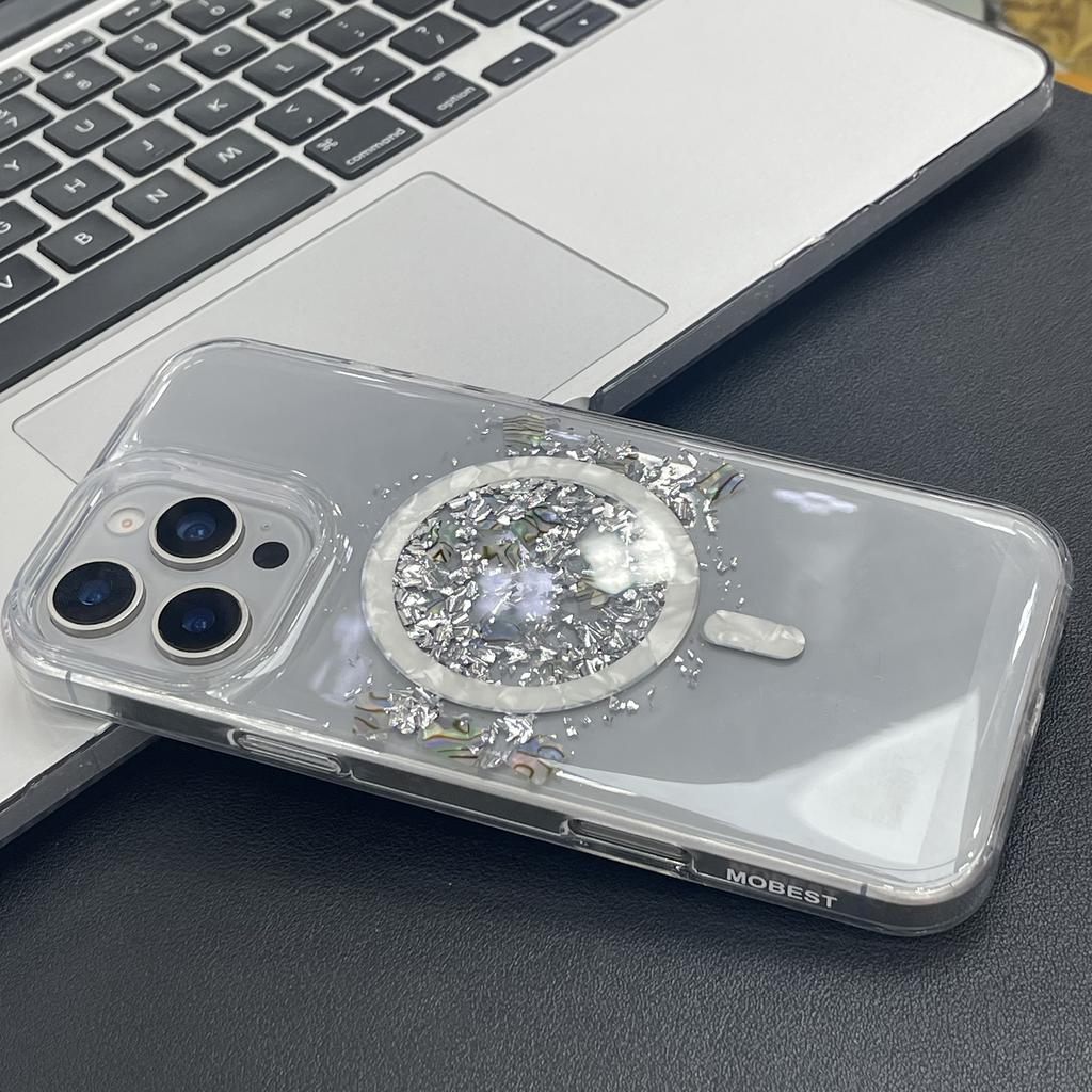 MOBEST For iPhone 16 Pro Max Magnetic Case Shell Shape Glitter Design TPU+PC Phone Cover