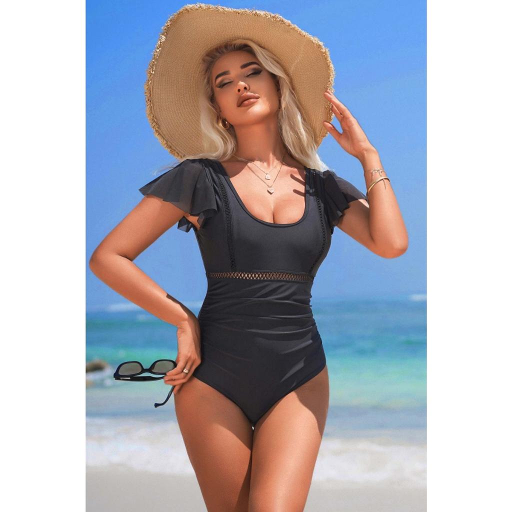 CHARMLEAKS One Piece Swimsuit Women Falbala Design U Collar Bathing Suit Sexy Monokini Swimwear S-XL