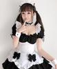 Maid Costume Cosplay Puff Mini Light Black and White Black and White [Milky Time] Dress, Sleeves, Length, Blue, (Includes Ribbon)