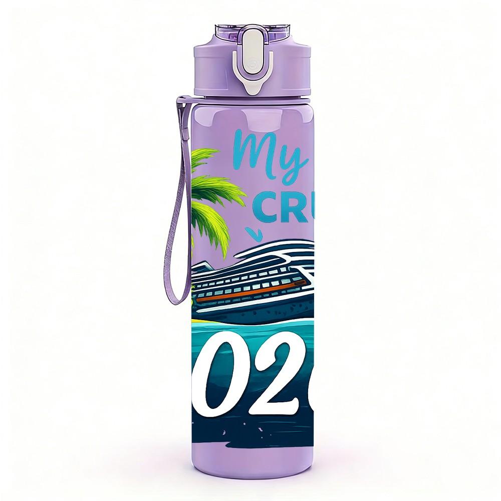 1PC First Cruise Palm Ship Quote 750ml Color Plastic Sports Water Bottle Leakproof Flip Straw Lid Suitable for Sports Office Home Use