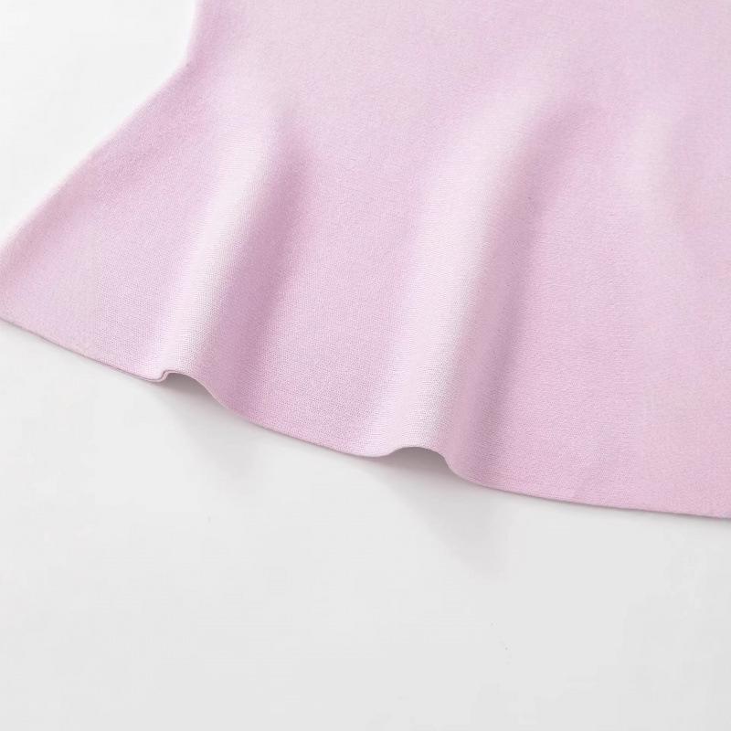 European & American Style Short Sleeve Knit Top with Skirt Hem