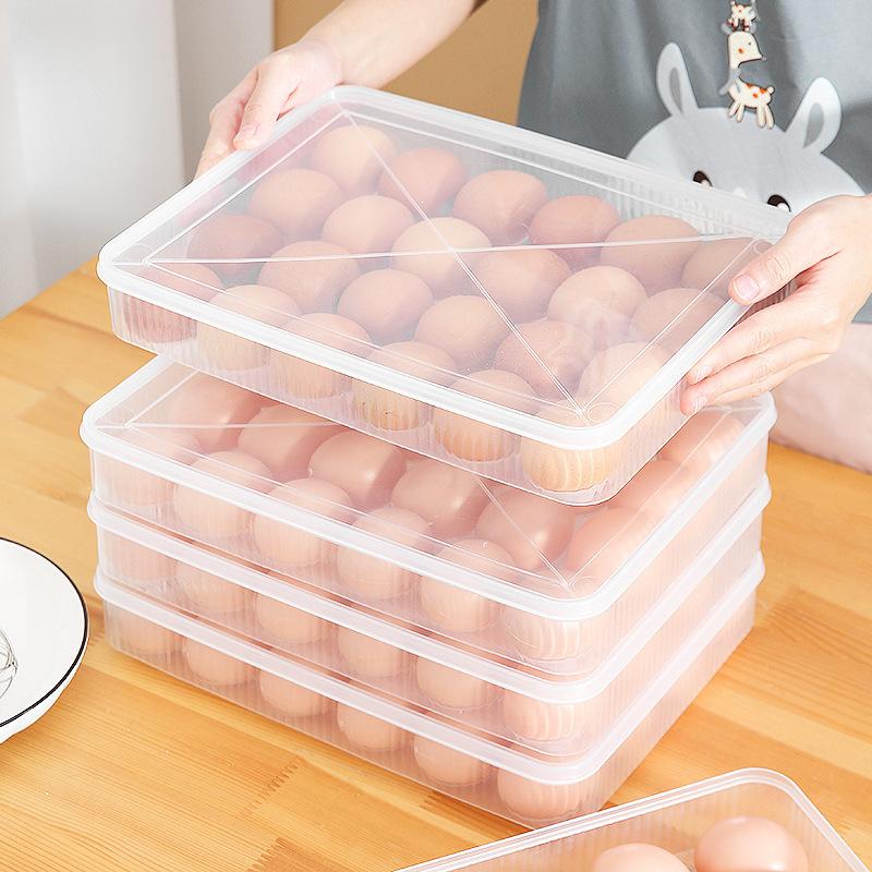24 Grid Egg Storage Box With Lid Kitchen Refrigerator Egg Box Drop Rack Fridge Egg Organizer Household Fresh-Keeping Egg Tray