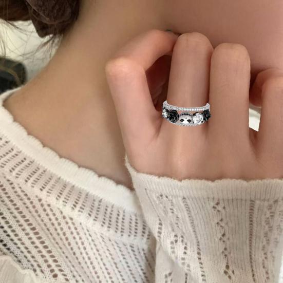 Женское готическое кольцо с черепом, черное розовое кольцо со стразами, кольцо в стиле ретро, ювелирное украшение на Хэллоуин, подарок на годовщину помолвки