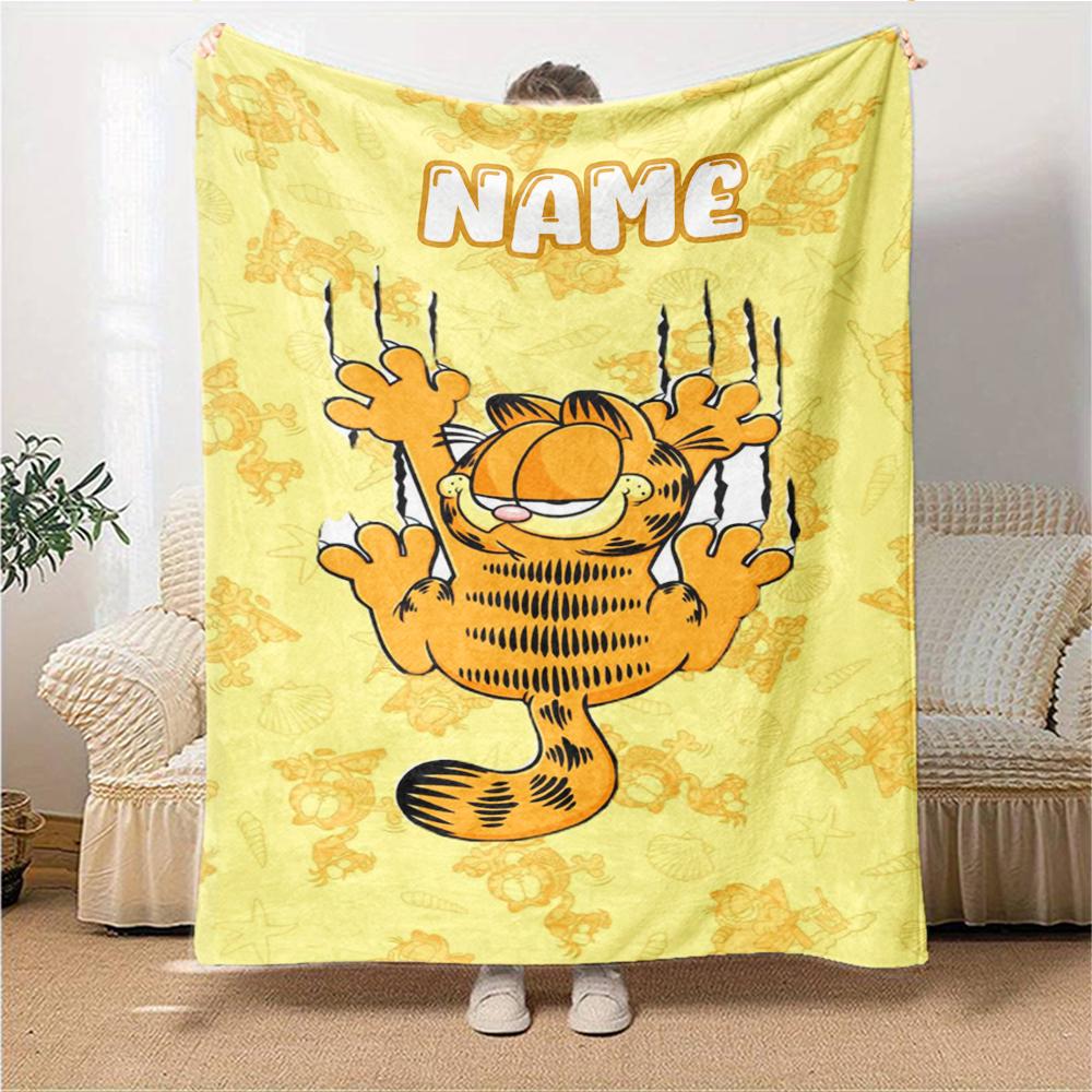 Custom Name Garfield'S Angry Moment Party Blanket For Couch Bed Plush Cozy Fuzzy Blanket Super Soft Warm Blankets For Fall And Winter 091675