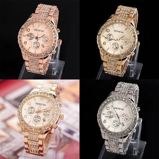 Мужские часы в стиле business casual с инкрустированными бриллиантами «Женева», стальным ремешком и функцией поддельного трехглазого календаря, кварцевый механизм, водонепроницаемые, толщина 10 мм