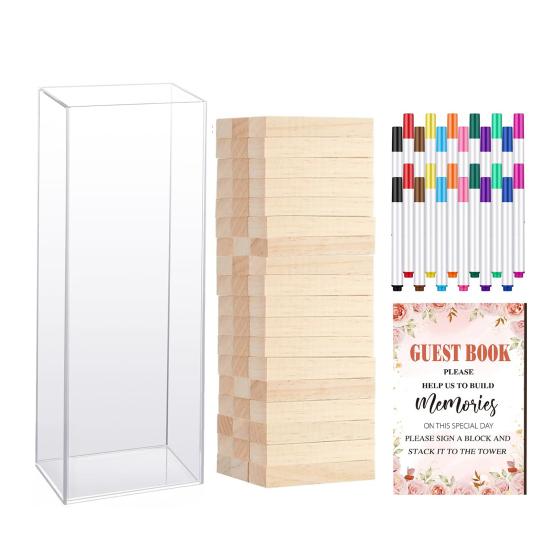 1 Набор Альтернатива свадебной книге пожеланий Деревянный блок с прозрачной акриловой коробкой Ручки Знак Свадьба Свадебный душ Вечеринка Украшение для приема