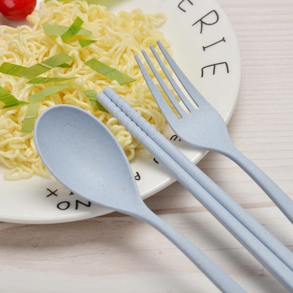 Простота Ложка Пластик Пшеничная солома Посуда Новый Набор вилок и палочек для еды