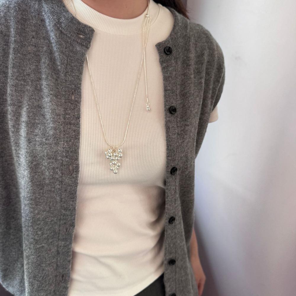 Silver Grapes Pendant Necklace Jewelry Pearl Grape Sweater Chain Grape Cluster Necklace Summer