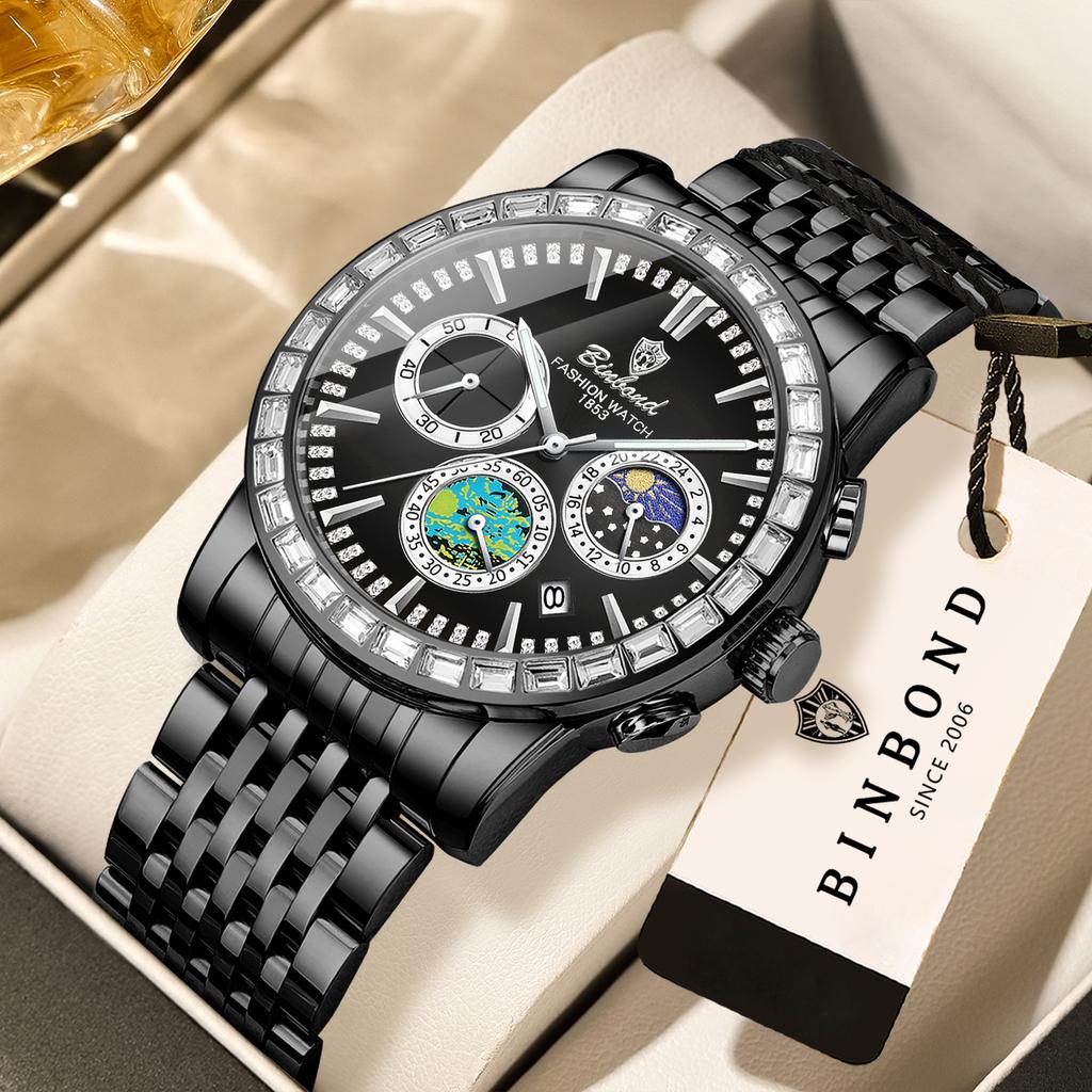 BINBOND Luxury Scratch-Resistant Quartz Wristwatches For Men Luminous Waterproof Auto Date Men's Watch Sports Casual