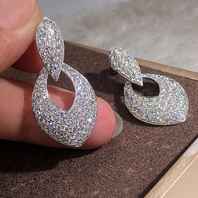 Huitan Bling Bling Silver Color Drop Earrings for Women Temperament Accessories Wedding Engagement Trends Eternity Jewelry