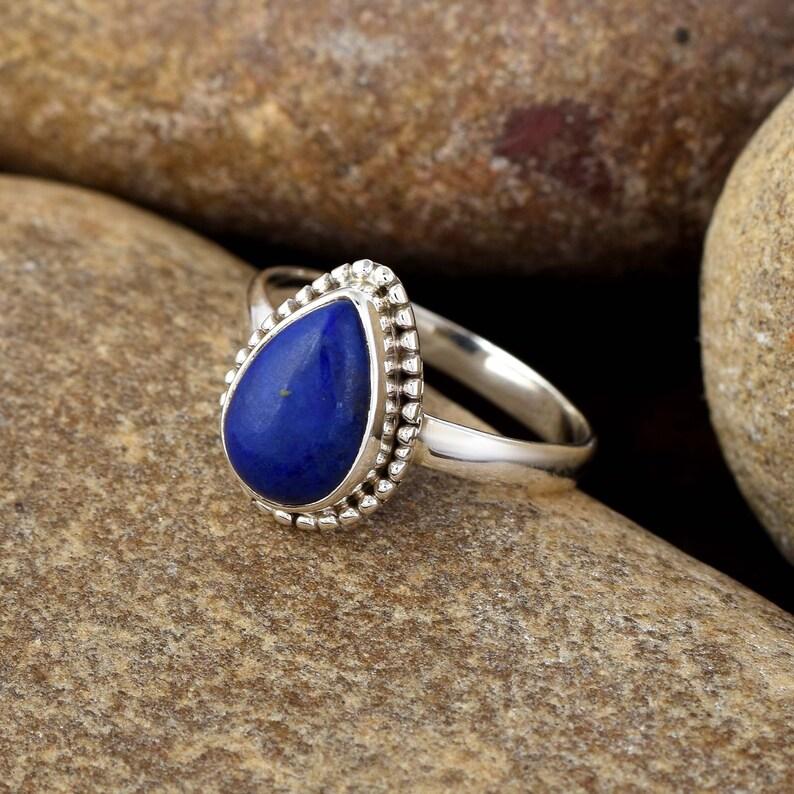 Кольцо с лазуритом, эффектное кольцо, кольцо ручной работы, кольцо с грушей, свадебный подарок, кольцо в стиле бохо, штабелируемое кольцо, кольцо с драгоценным камнем