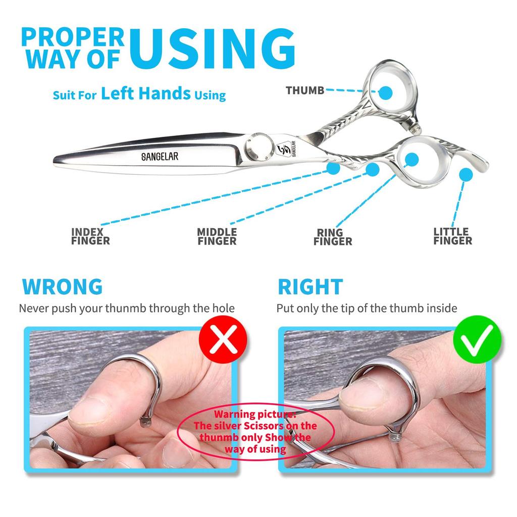SANGELAR Левая рука, 6 дюймов, ножницы для волос высшего класса, профессиональные парикмахерские инструменты, парикмахерские ножницы, левая стрижка волос