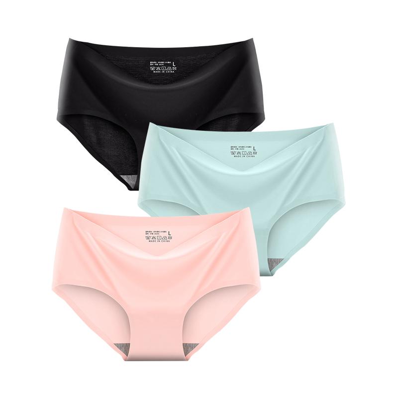 3 Pcs/Set Seamless Panties Silk Pamty Mid Waist Underwear Comfort Underpants Solid Invisible Briefs Female Lingerie