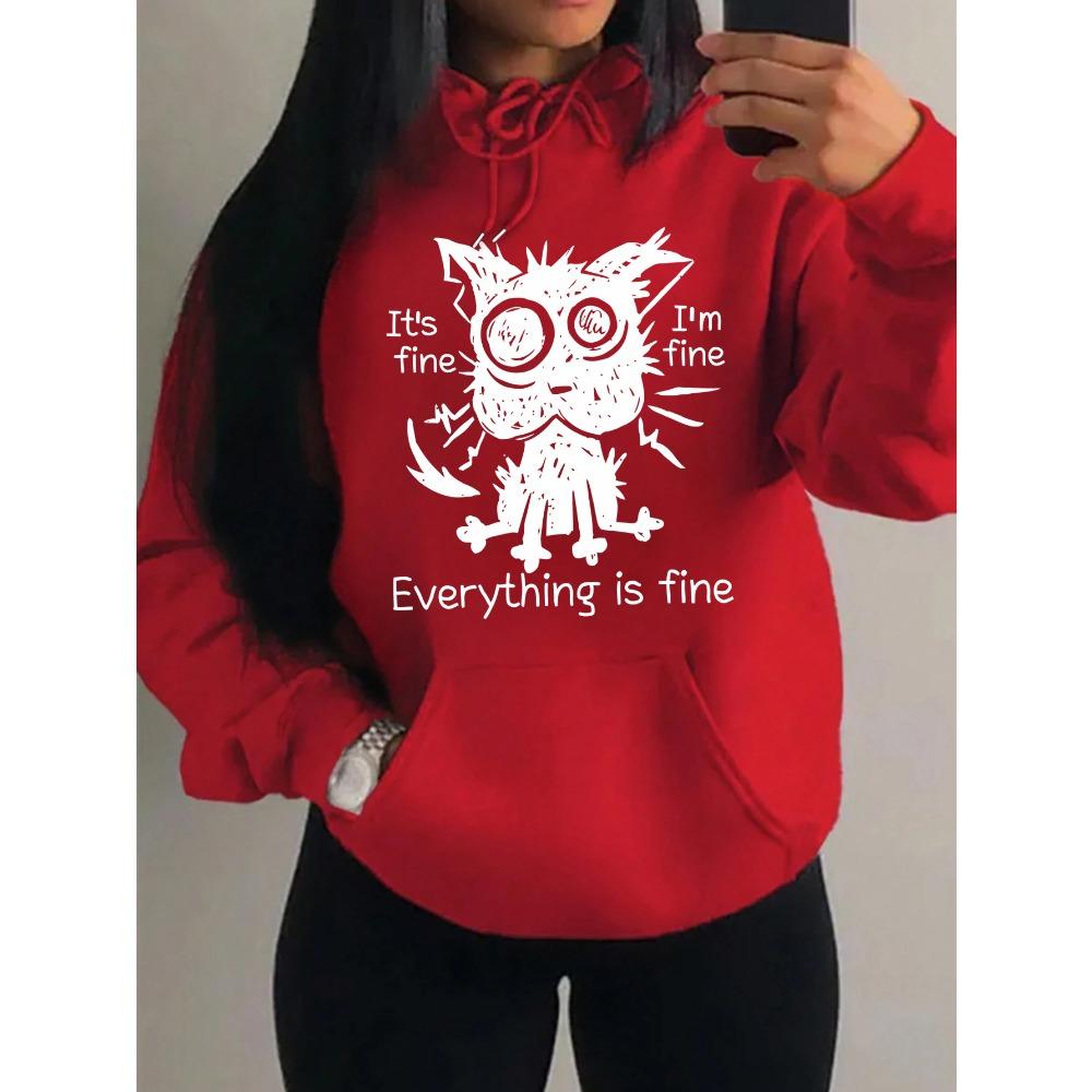 Все в порядке Забавная принт собаки Женские толстовки Флисовая толстовка Осень Свободная толстовка Карман Удобная Женская