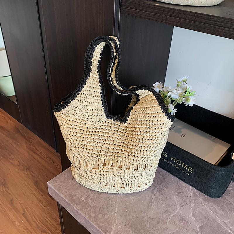 Летняя новая модная соломенная сумка большая вместимость сумка-ведро универсальная пляжная соломенная сумка