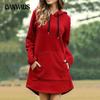 Autumn and Winter Women's Sweatshirt Padded Long Solid Color Sweatshirt Hooded Drawstring Sweatshirt Dress Fashion Warm Shirt