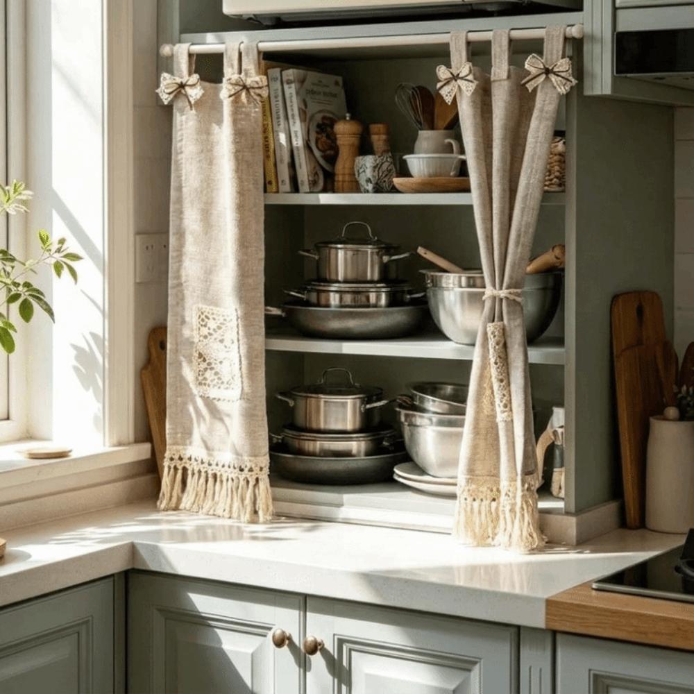 Vintage Kitchen Stove Cover Skirt Rustic Coffee Machine Half Curtain Modern Cabinet Curtain Stove
