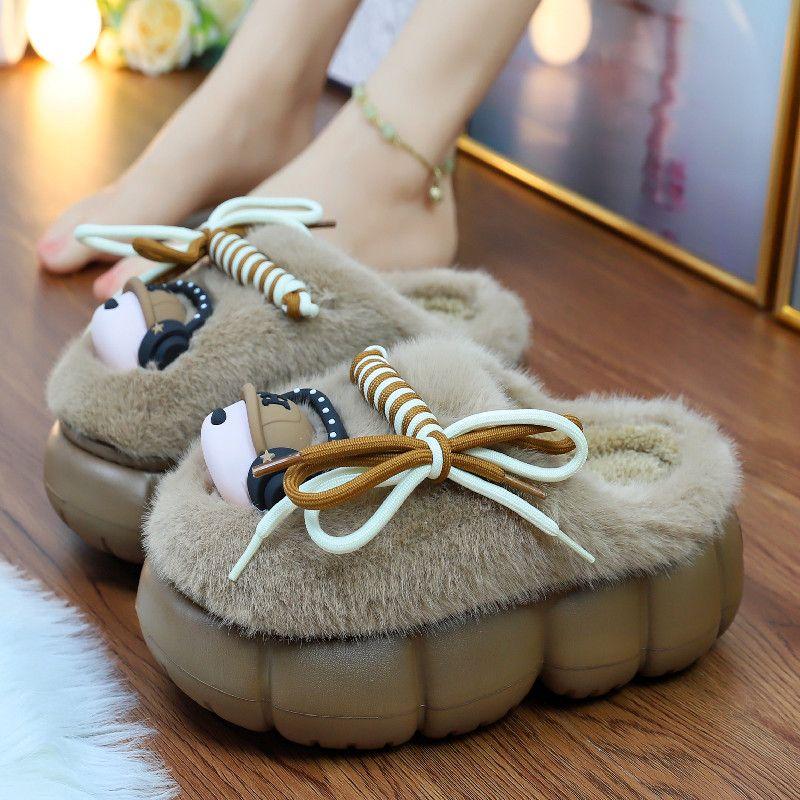 2024 новейшие тапочки из запутанной веревки белого цвета для дома с высоким каблуком, меховые шлепанцы, женские уличные теплые меховые тапочки, домашняя обувь