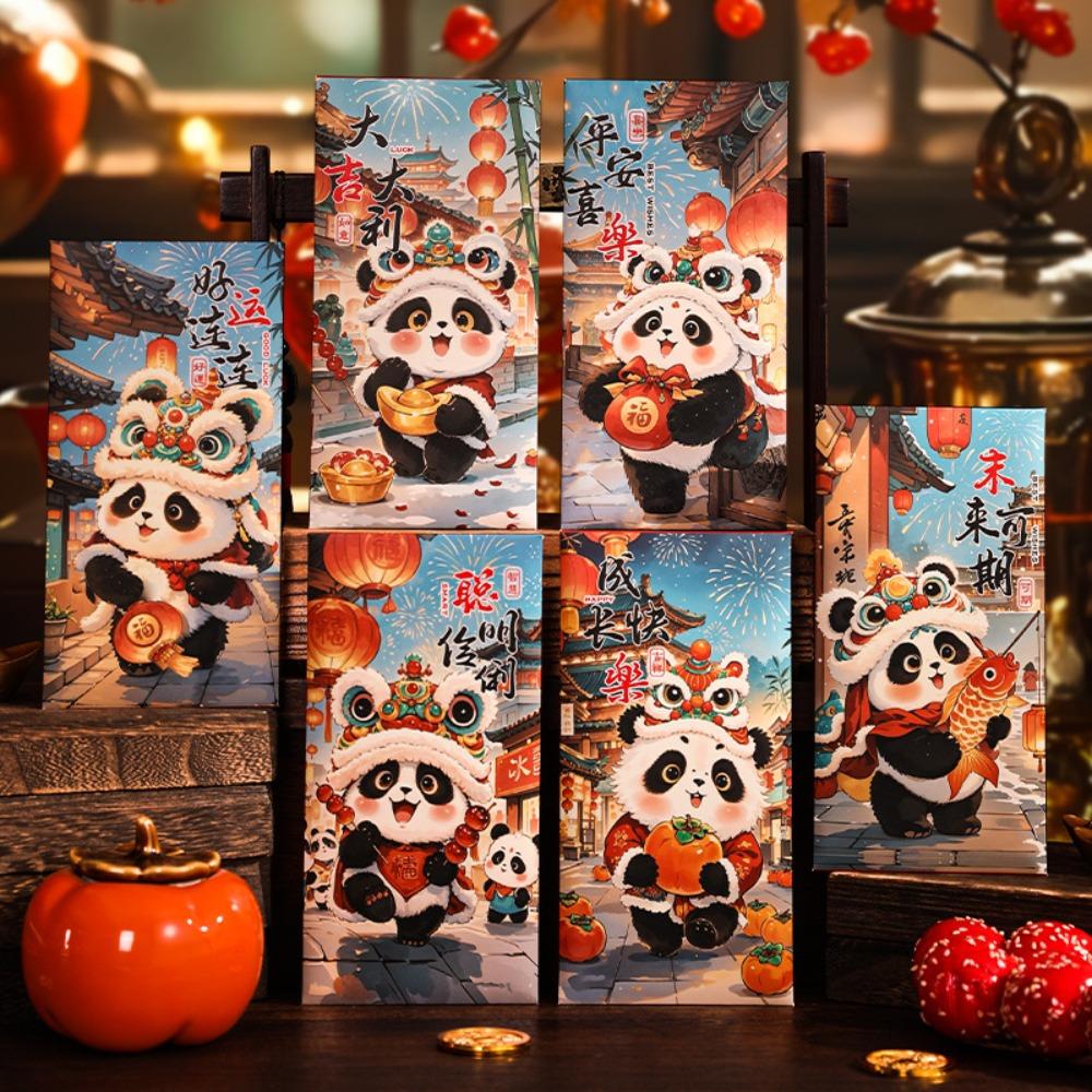 6pcs Traditional New Year Red Envelopes Cartoon Panda Red Packet Lunar New Year Gifts