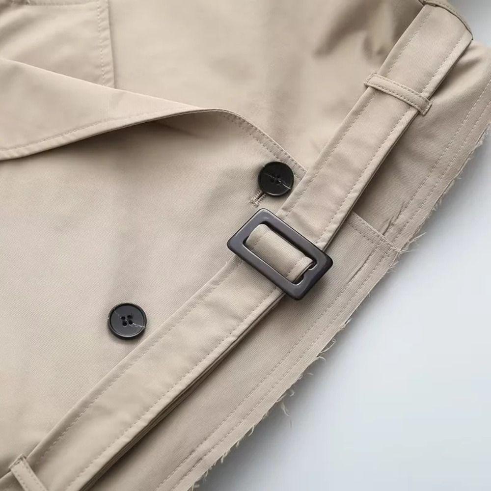 with Belt Cropped Trench Jacket Double Breasted Jackets Women Chic Autumn Winter Coat Holiday