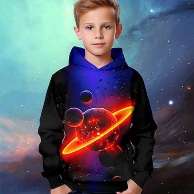 Толстовка с капюшоном Galaxy Space с длинным рукавом и принтом 3D для мальчиков, осенняя одежда, полиэстер, дети 4-12 лет, стандартный крой