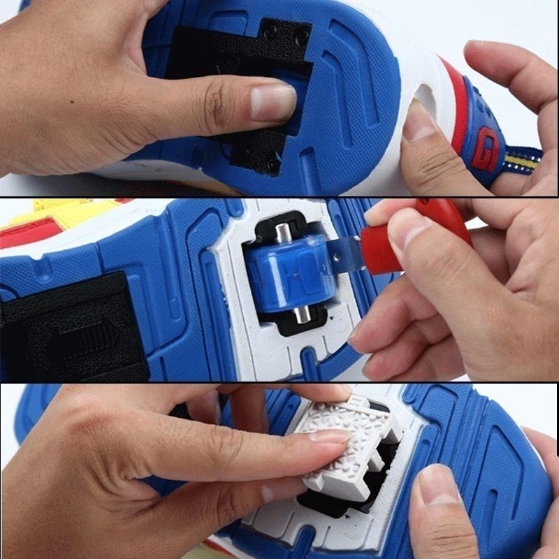 Детские светодиодные кроссовки 4 цветов с двумя / одним колесами, роликовые коньки для мальчиков и девочек, повседневная обувь с роликом, детские игрушки для мальчиков и девочек