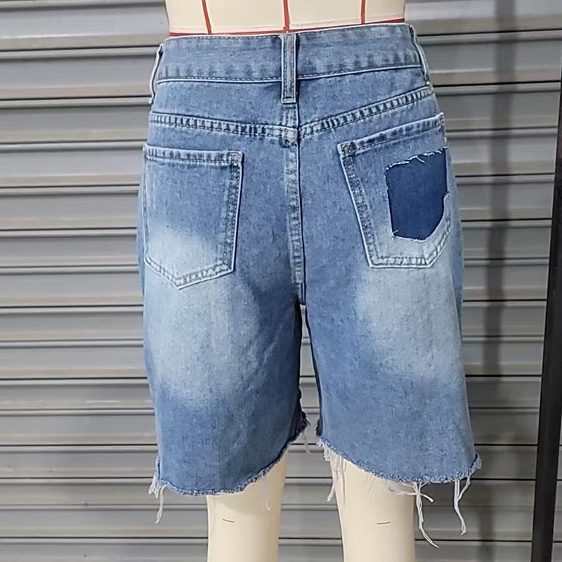 Джинсовые шорты женские летние короткие брюки высокая талия стрейч потертые стираные с бриллиантами стритстайл прямые джинсы