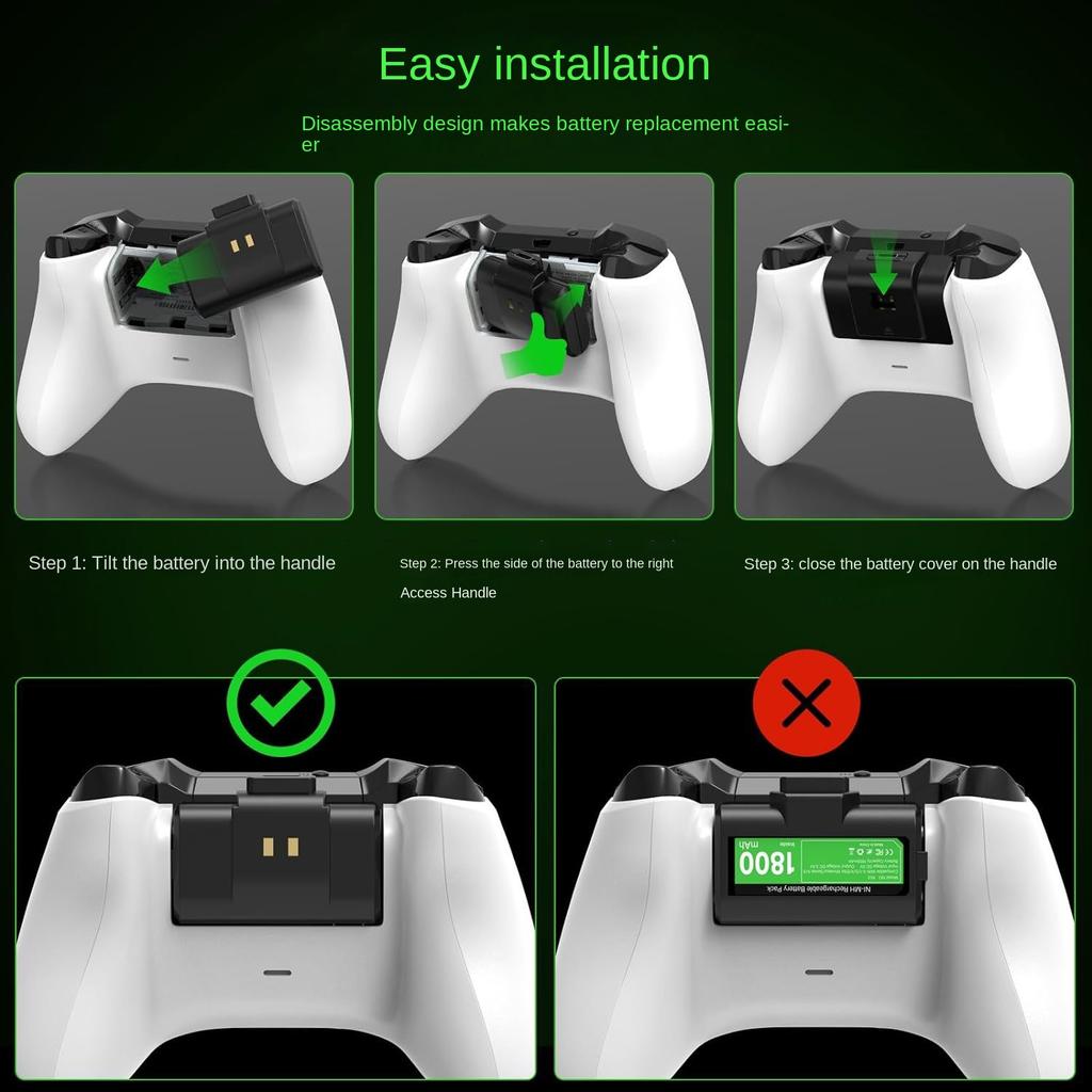 2 шт. Аккумулятор 4800 МВтч для геймпада Xbox One, набор для игры и зарядки, кабель USB-C для зарядки/4 крышки для Xbox One/seriesx|S