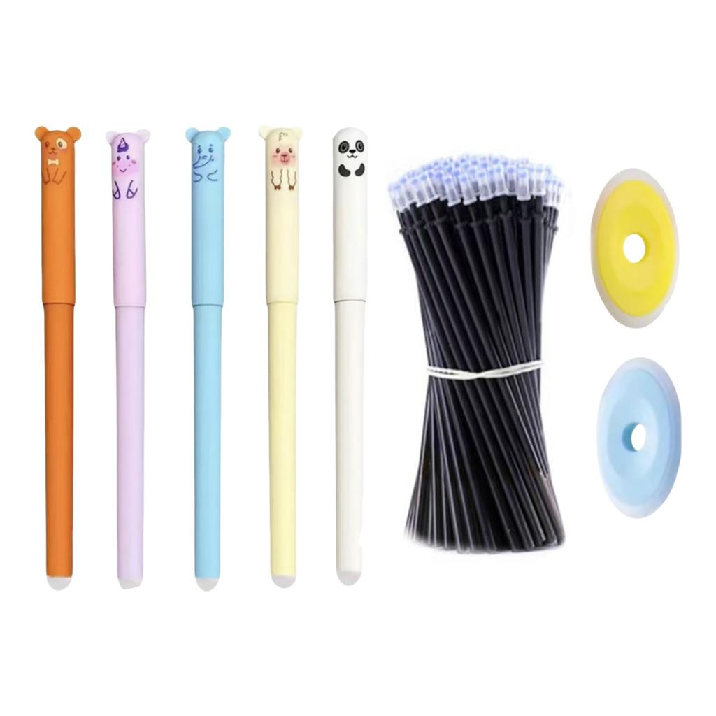 Erasable Gel Pen Thermal Easy-Rub Gel Pen Cute Cartoon Eraser Set With No-Waste Eraser 0.5mm Pen Tip 20ml