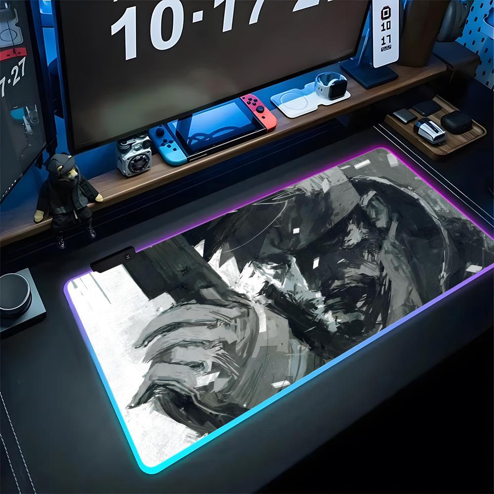 Коврик для мыши Metal Gear Solid Игровой RGB-коврик для мыши Подарки Клавиатура с подсветкой Девушка-геймер XXL Коврик для ноутбука Настольные коврики Deskpad