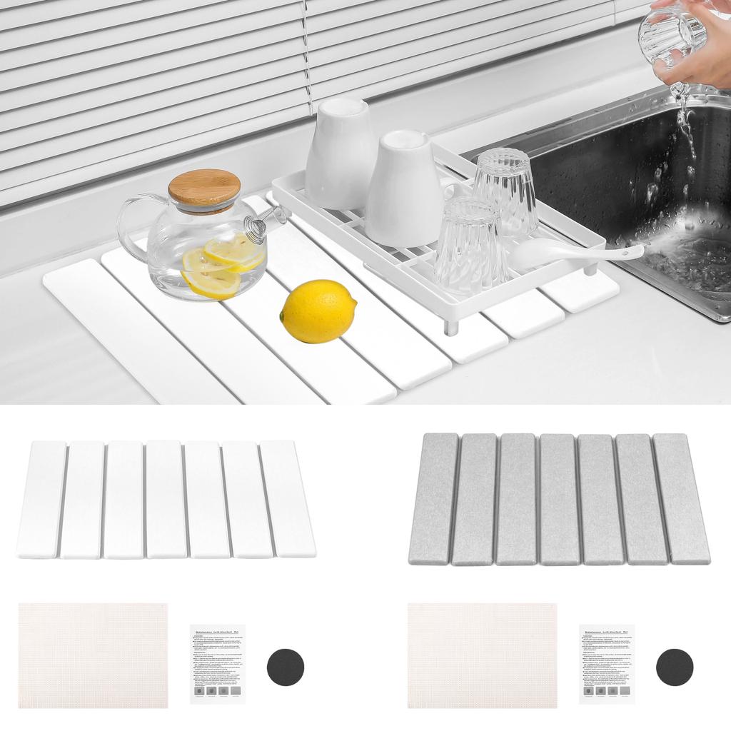 Stone Drying Mat Foldable Stone Dish Drying Mat Nonslip Stone Drying Pad Reusable Dish Drainer Mat Stone Kitchen Drying Mat