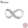BAMOER Real 925 Sterling Silver Infinity Family Forever Clear Crystal Charm Beads for Women