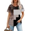 Women's Fashionable Casual Pleated Round Neck Gradient Printed Short Sleeved T-shirt Top