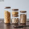 Прозрачная стеклянная банка для хранения, бытовая крышка из акации, круглая банка для чая, банки для хранения сухофруктов, различные банки для хранения зерна