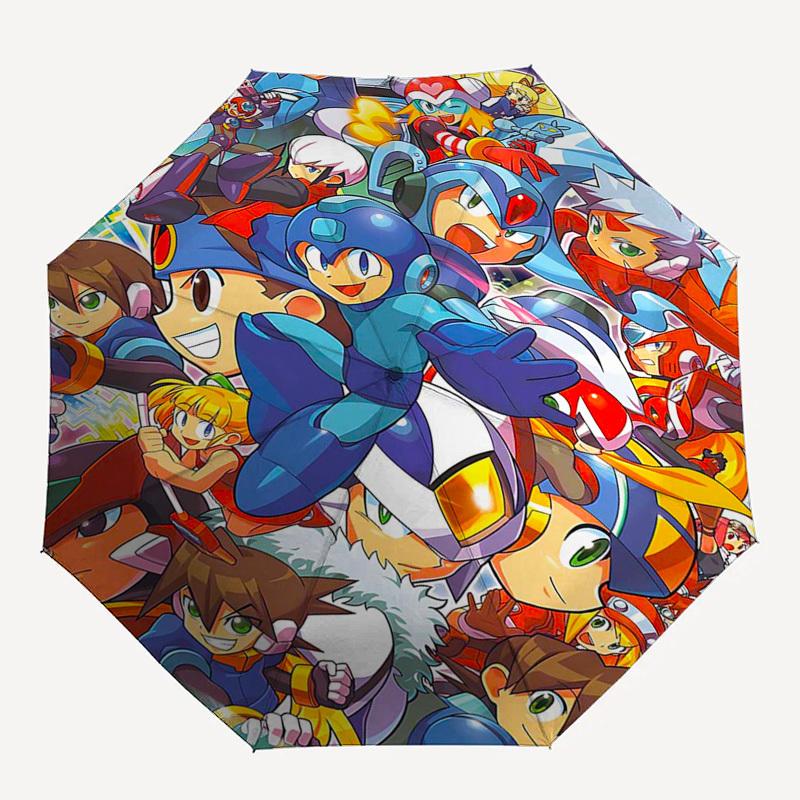 1 шт. Автоматический складной уличный зонт Mega Man - Портативная 3-складная конструкция с 8-реберным железным каркасом, идеально подходит для фанатов, путешественников, для ежедневного использования и в качестве подарков