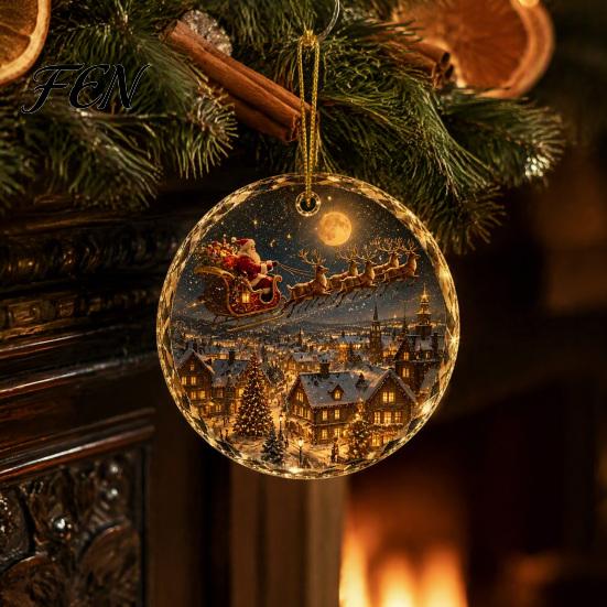 Artistic Holiday Ornament Christmas Landscape Scene Acrylic for Tree Decor, Decorative Winter Figurine Hanging Keepsake Party And Seasonal Home