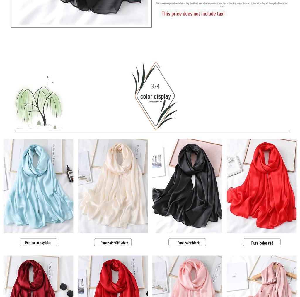 Women's Extra Long Monochrome Silk Scarf - Perfect Sunshade Shawl for Spring, Summer, and Autumn Travel