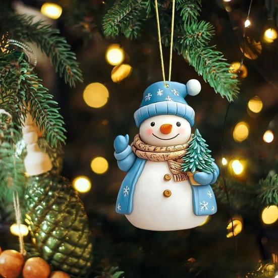 Christmas Ornament Snowman Pendant Acrylic Car Hanging Decoration Winter Xmas Tree Decoration Festive Gift Decor
