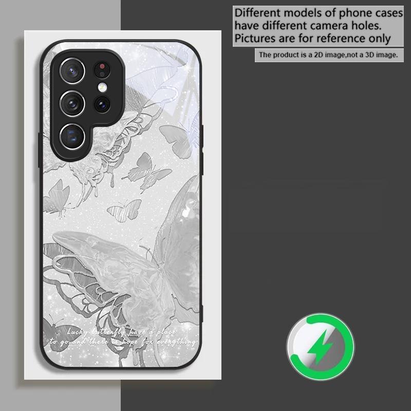 Счастливая Бабочка Картина подходит для Samsung Galaxy S26 Ultra S20 FE S21 S22+ 23 Plus S24 Ultra 25 Edge черная Стеклянная Чехол для Телефона