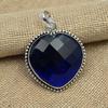 Lab-Created Blue Sapphire Precious Gemstone Pendant 925 Sterling Silver Handmade Jewelry