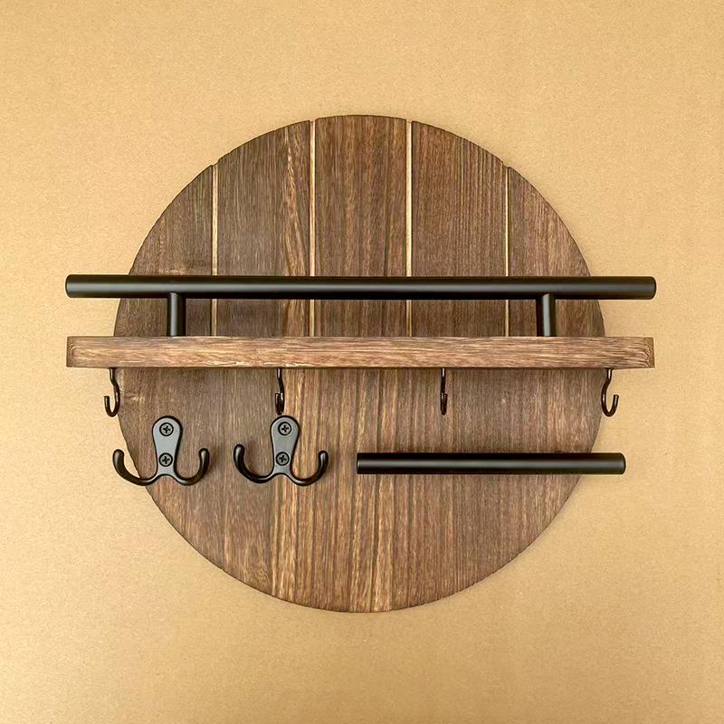 1 шт. деревянные крючки в стиле ретро, круглая стойка для хранения вещей, практичная настенная карбонизированная цветная подставка для ключей, украшение для входа, хранение
