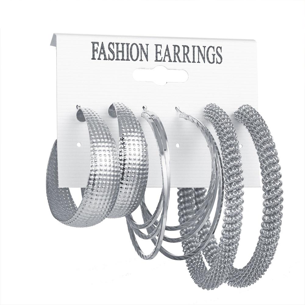 3 Pairs Of Earrings Alloy Creative Retro Style Exaggerated Golden Metal Earring Set
