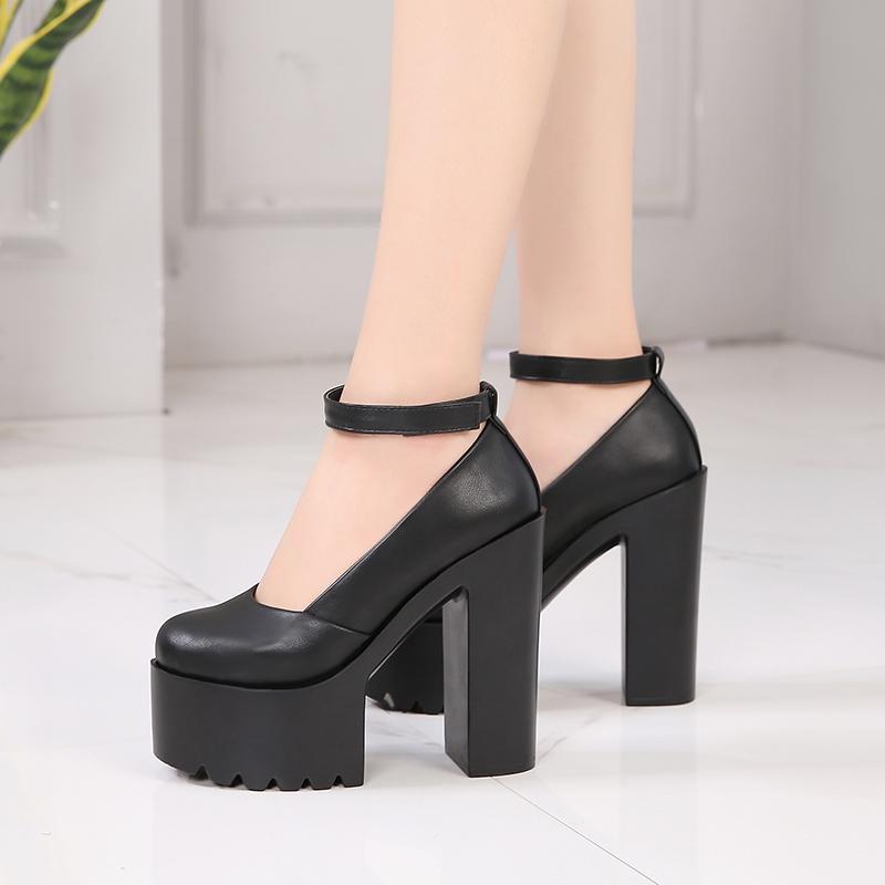 Gdgydh Женские пикантные туфли-лодочки на высоком каблуке, туфли Мэри Джейн для офиса, на блочном каблуке и платформе, белые, черные, весенне-летние, с ремешком на щиколотке