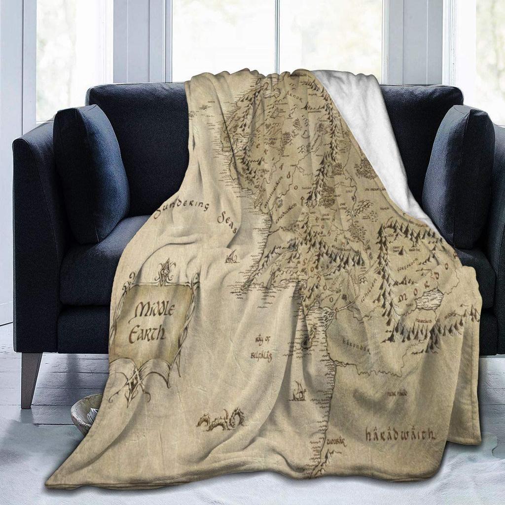 Super Soft Velvet Middle Earth Map Blanket - Lightweight, Durable, and Cozy Home Decor Quilt