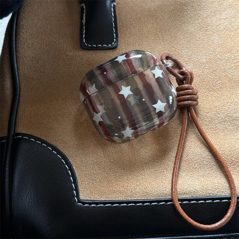 Полупрозрачный чехол для наушников AirPods 1-го поколения в зелено-красную полоску со звездами для AirPods 1-го поколения/Pro1-го поколения
