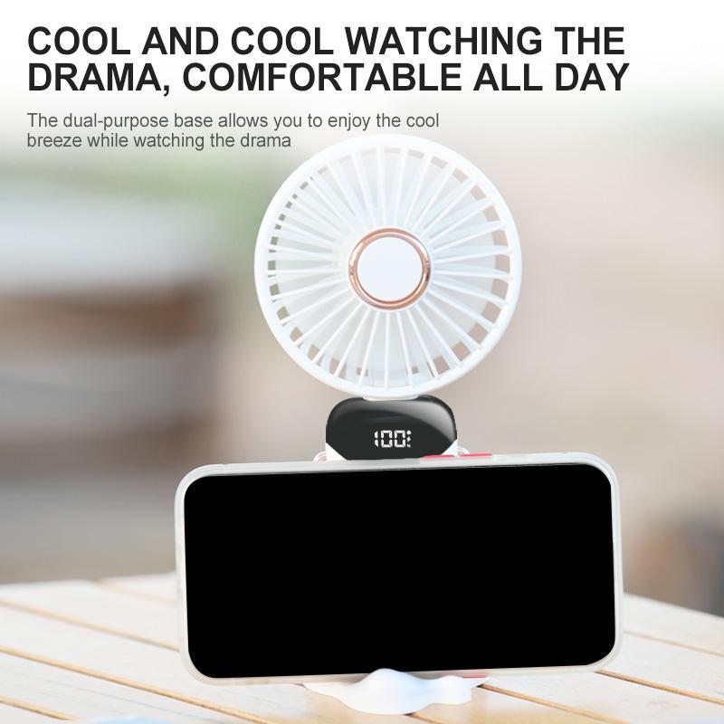 Portable Handheld USB Mini Fan Foldable Neck Hanging Fans 5 Speed Usb Rechargeable Fan With Desk Phone Stand And Display Screen