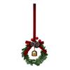 Christmas Bell Wreath Hanging Ornament Mini PVC Garland with Red Bow Xmas Tree Decor